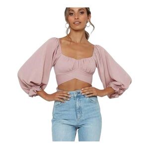Hello Molly Women's Pink Puff Sleeve Top